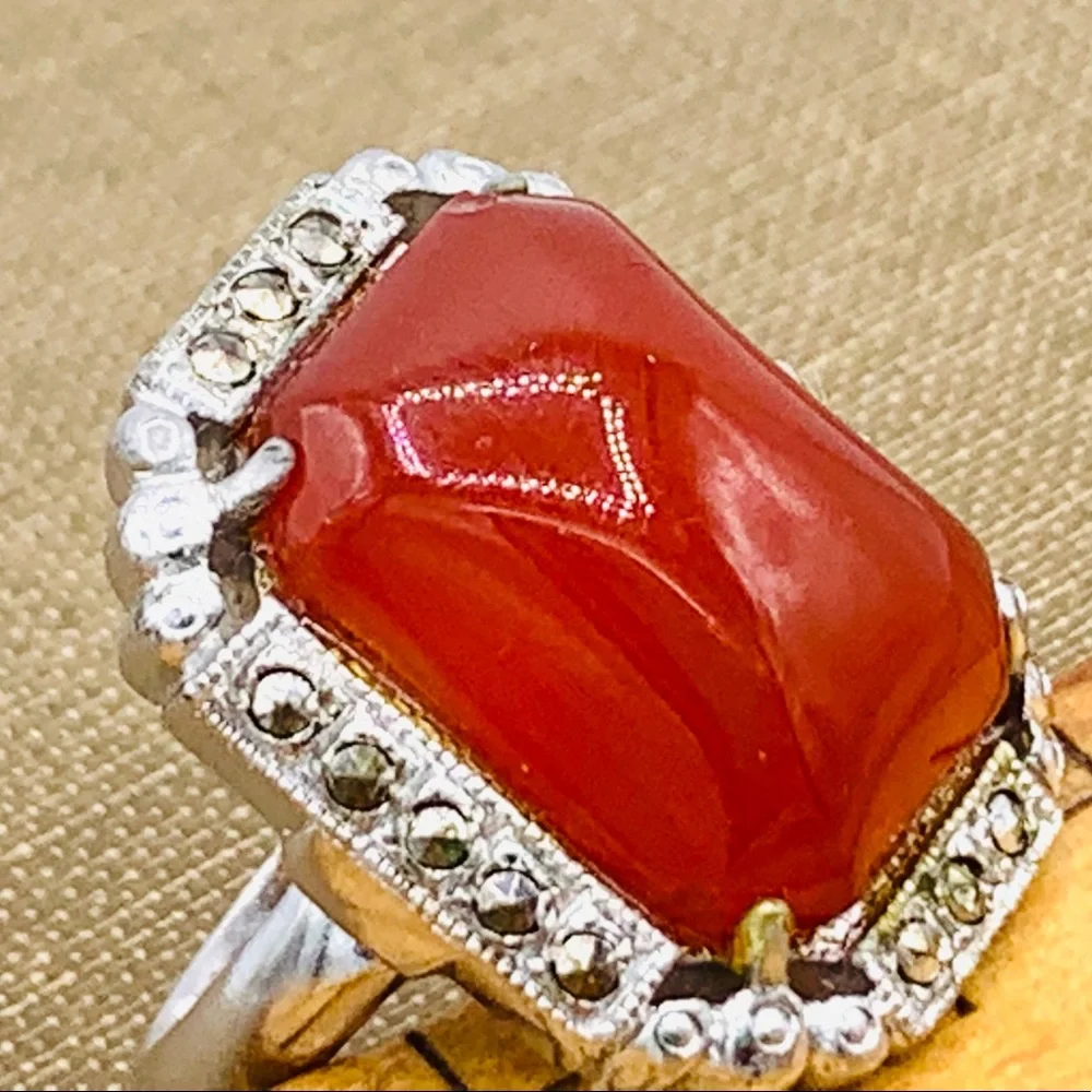 Red orange vintage costume ring NOS adjustable